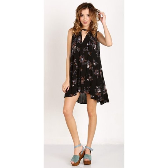 Free People Dresses & Skirts - Free People Snap Out of It Swing Dress High Neck Cut-Out Floral Mini Black Small